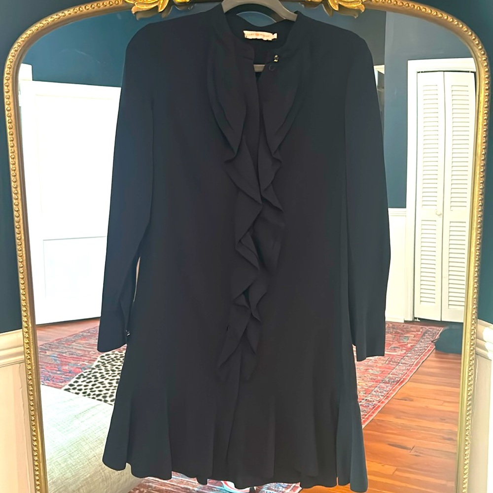 Tory Burch navy blue dresss with ruffle detail
